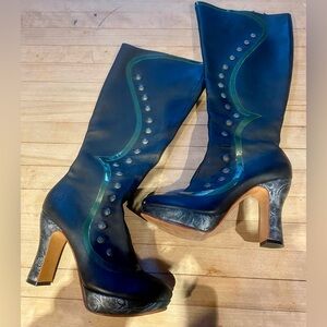 John Fluevog Black and Green Heeled Boots